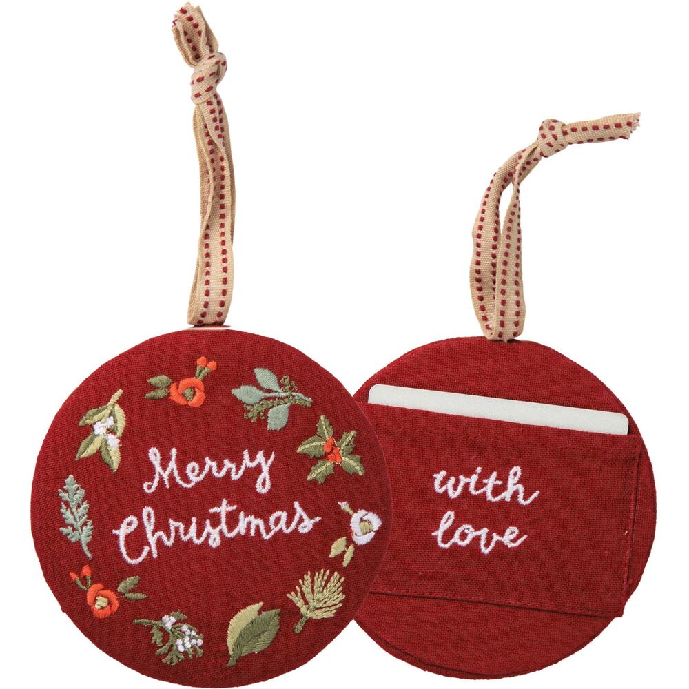 NEW Primitives by Kathy Merry Christmas With Love Pocket Embroidered Ornament